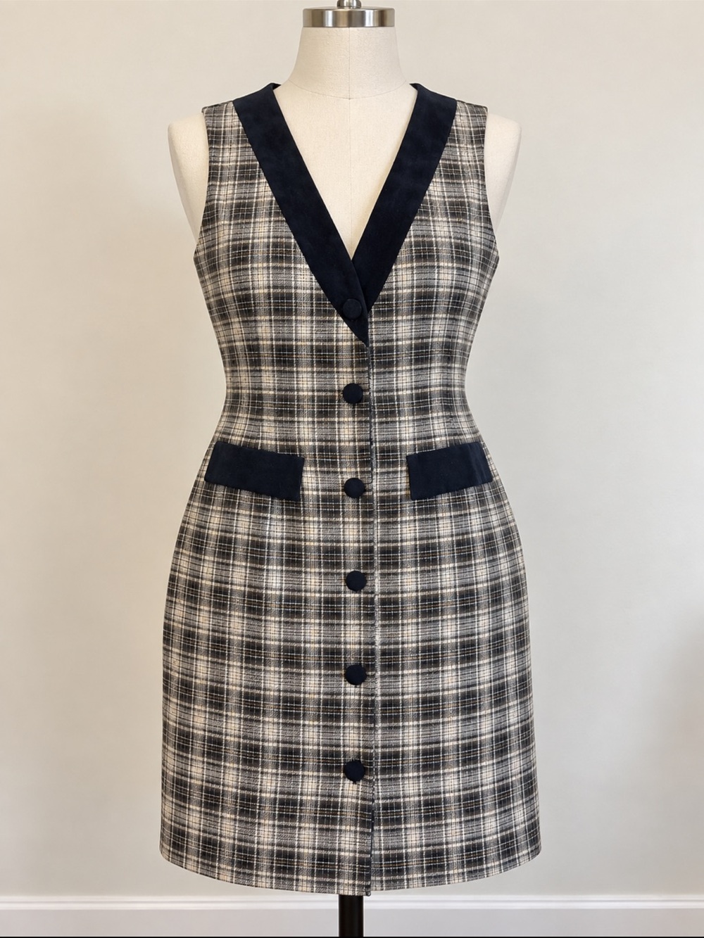 Vintage Dawn Joy Fashions Black Lined Dress with Cream Trim